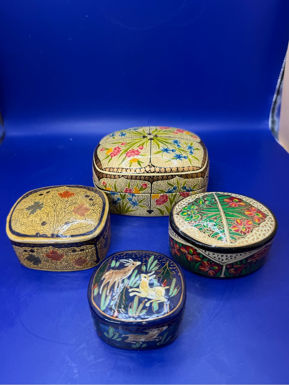 Hand-Painted Floral Trinket Boxes - Set of 4 (Multicolor)